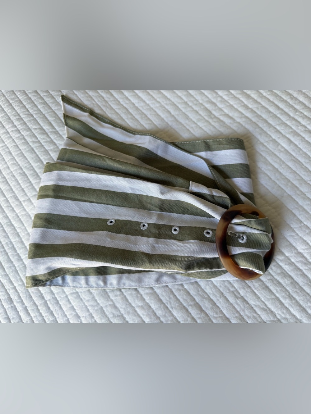 T Tahari Olive and White Stripped Belted Shirtdress - Picture 12 of 12